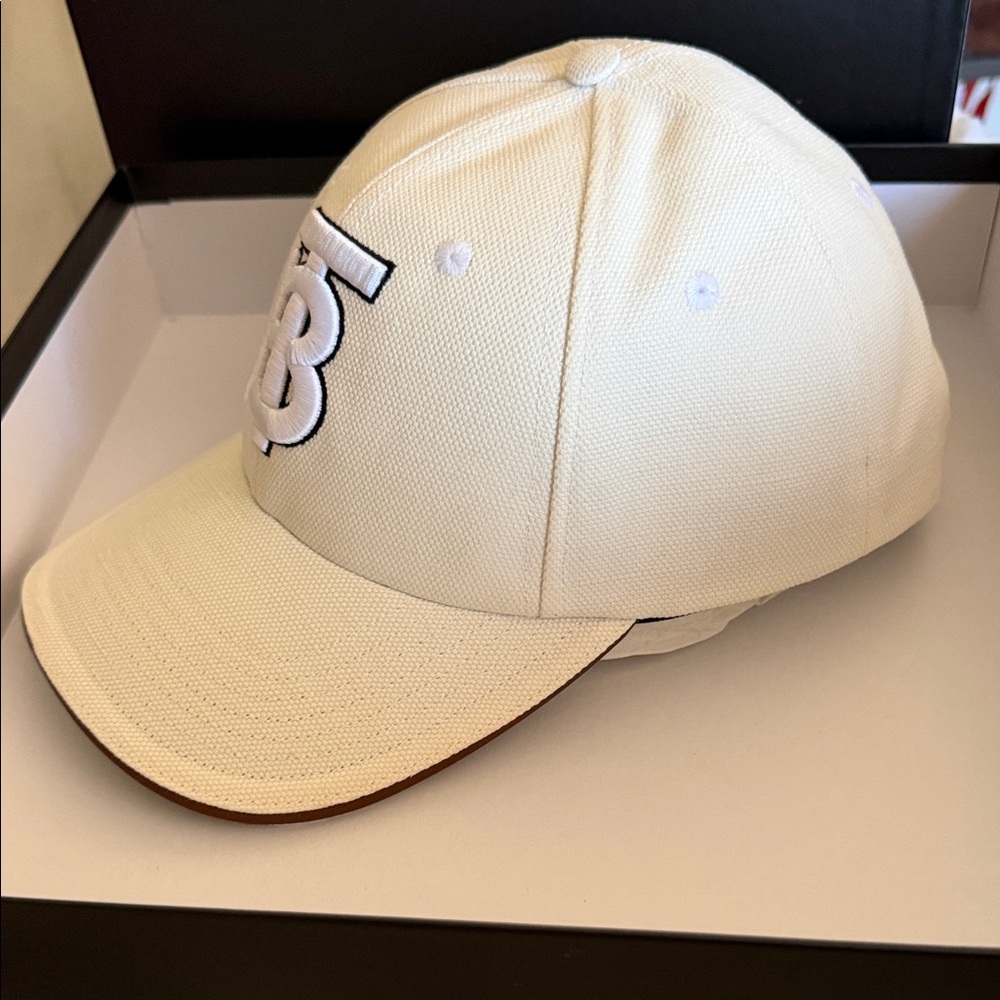 Burberry Canvas TB Monogram Baseball Cap with white/black Trim - Picture 2 of 8